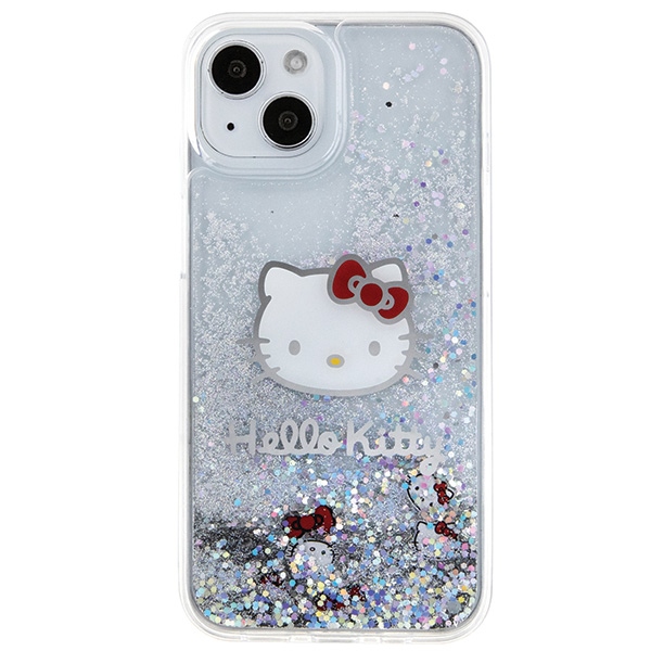 Hello Kitty iPhone 14 vāciņš Liquid Glitter Charms Kitty Head, sudraba