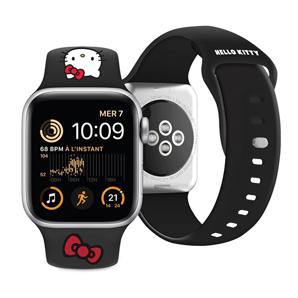 Hello Kitty Apple Watch 38 / 40 / 41 mm siksniņa Silicone Kitty Head, melna