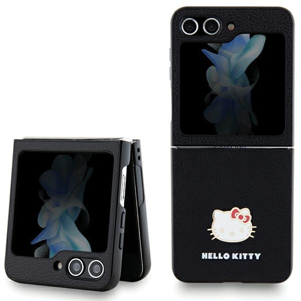 Hello Kitty Samsung Galaxy Z Flip 5 vāciņš Metal Logo Kitty Head, melns