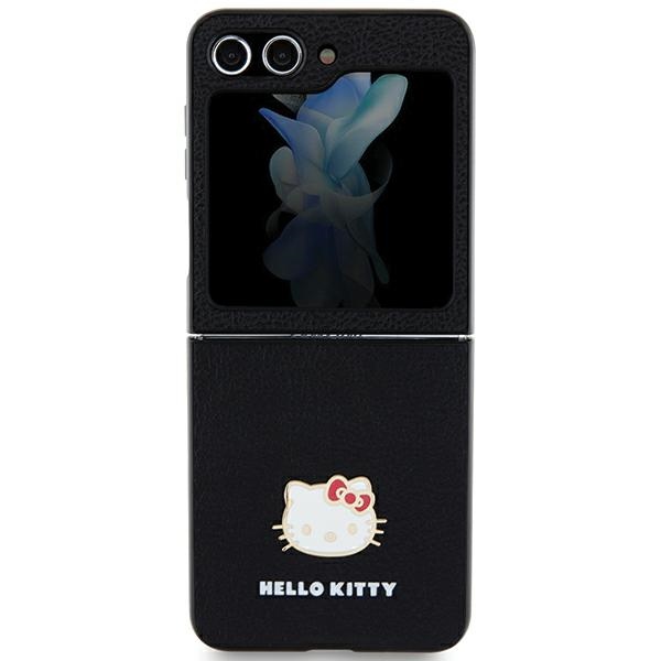 Hello Kitty Samsung Galaxy Z Flip 5 vāciņš Metal Logo Kitty Head, melns