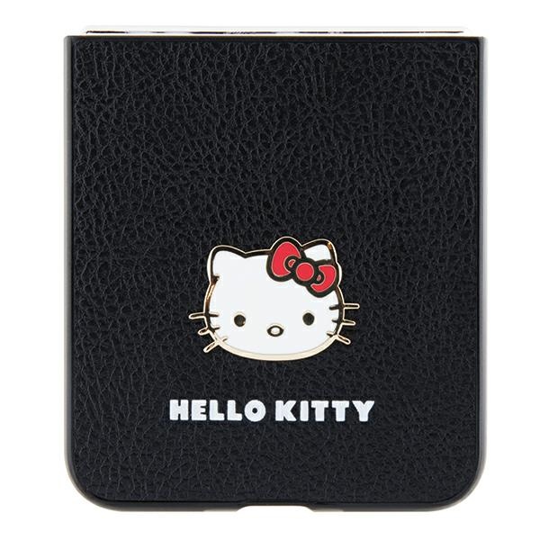 Hello Kitty Samsung Galaxy Z Flip 5 vāciņš Metal Logo Kitty Head, melns