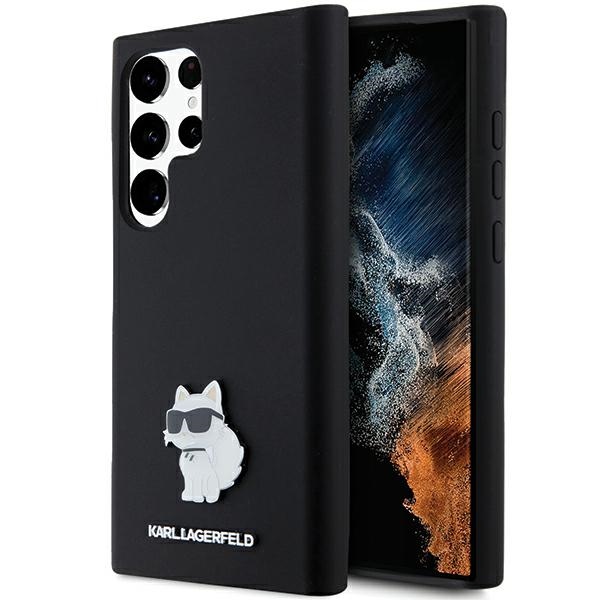 Karl Lagerfeld Silicone Choupette Metal Pin vāciņš Samsung Galaxy S23 Ultra, melns