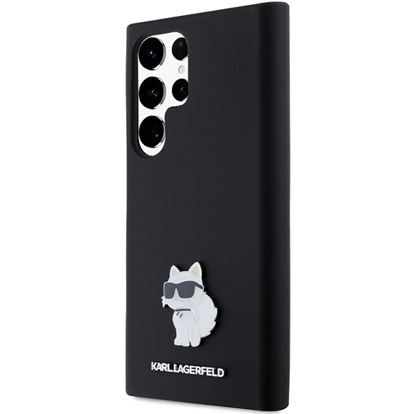 Karl Lagerfeld Silicone Choupette Metal Pin vāciņš Samsung Galaxy S23 Ultra, melns
