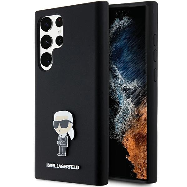 Karl Lagerfeld Samsung Galaxy S23 Ultra vāciņš Silicone Ikonik Metal Pin, melns