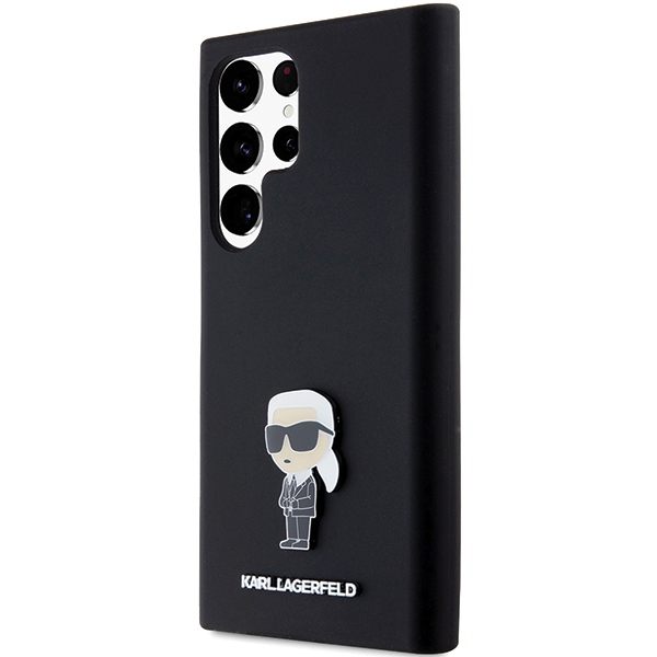 Karl Lagerfeld Samsung Galaxy S23 Ultra vāciņš Silicone Ikonik Metal Pin, melns