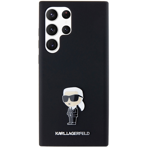 Karl Lagerfeld Samsung Galaxy S23 Ultra vāciņš Silicone Ikonik Metal Pin, melns