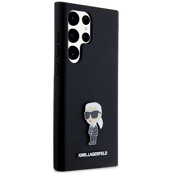 Karl Lagerfeld Samsung Galaxy S23 Ultra vāciņš Silicone Ikonik Metal Pin, melns