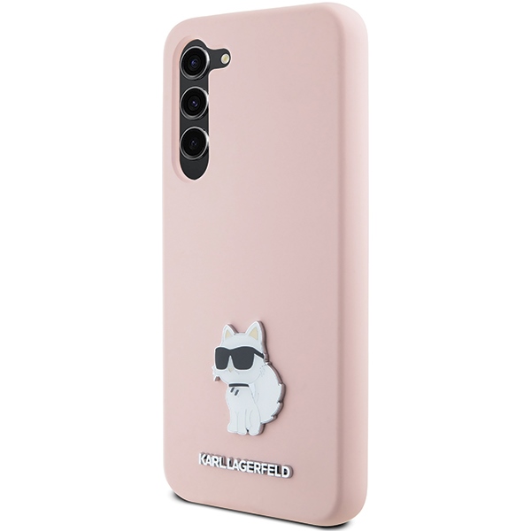 Karl Lagerfeld Samsung Galaxy S23+ vāciņš Silicone Choupette Metal Pin, rozā