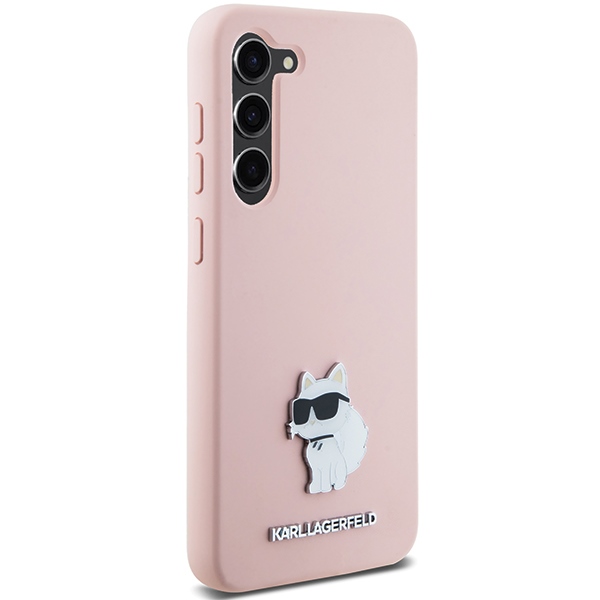 Karl Lagerfeld Samsung Galaxy S23+ vāciņš Silicone Choupette Metal Pin, rozā