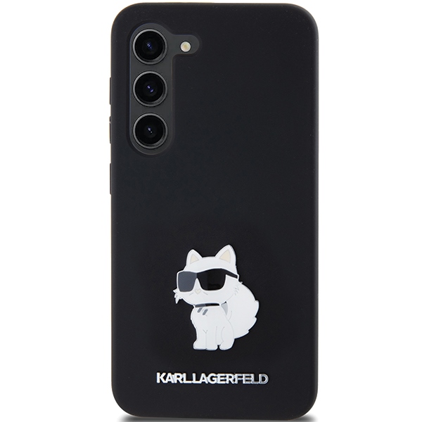 Karl Lagerfeld Samsung Galaxy S23 vāciņš Silicone Choupette Metal Pin, melns