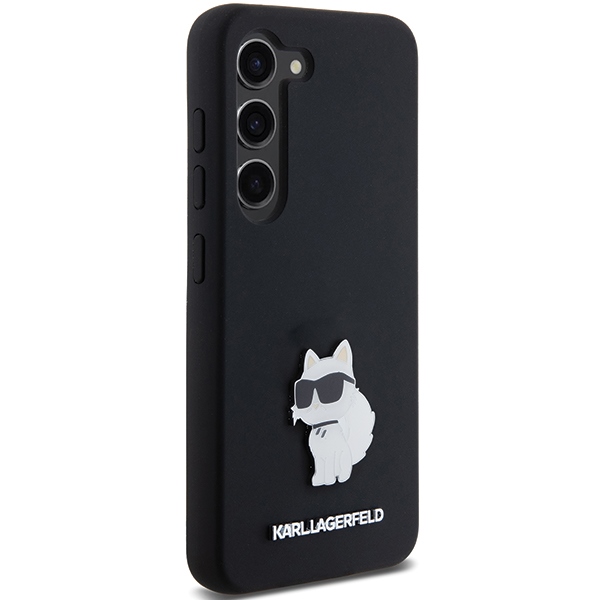 Karl Lagerfeld Samsung Galaxy S23 vāciņš Silicone Choupette Metal Pin, melns