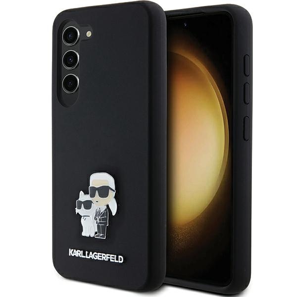 Karl Lagerfeld Samsung Galaxy S23 vāciņš Silicone Karl & Choupette Metal Pin, melns