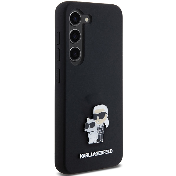 Karl Lagerfeld Samsung Galaxy S23 vāciņš Silicone Karl & Choupette Metal Pin, melns
