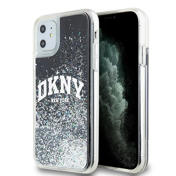DKNY iPhone 11 / Xr vāciņš Liquid Glitter Big Logo, melns