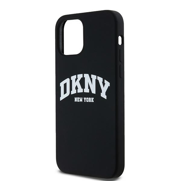 DKNY iPhone 12 / 12 Pro vāciņš Liquid Silicone White Printed Logo MagSafe, melns