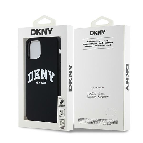 DKNY iPhone 12 / 12 Pro vāciņš Liquid Silicone White Printed Logo MagSafe, melns