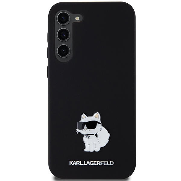 Karl Lagerfeld Samsung Galaxy S24+ vāciņš Silicone Choupette Metal Pin, melns