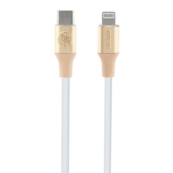 Guess USB-C / Lightning kabelis Embossed Logo 1.5m, zelta