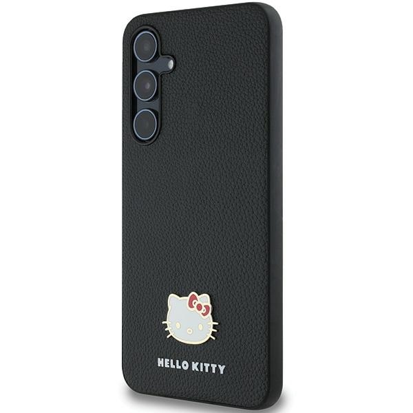 Hello Kitty Samsung Galaxy A55 vāciņš Metal Logo Kitty Head, melns