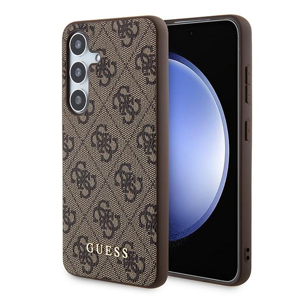Guess Samsung Galaxy A35 vāciņš 4G Metal Gold Logo, brūns