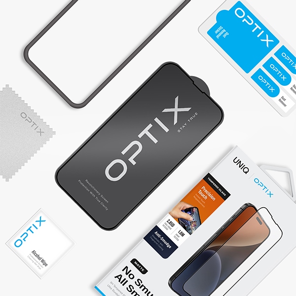Uniq Optix Matēts rūdīts stikls iPhone 15 / 14 Pro ar aplikatoru | Matte frosted tempered glass for with applicator