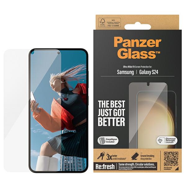 PanzerGlass Ultra-Wide Fit rūdīts stikls ar aplikatoru priekš Samsung Galaxy S24 | tempered glass with applicator for