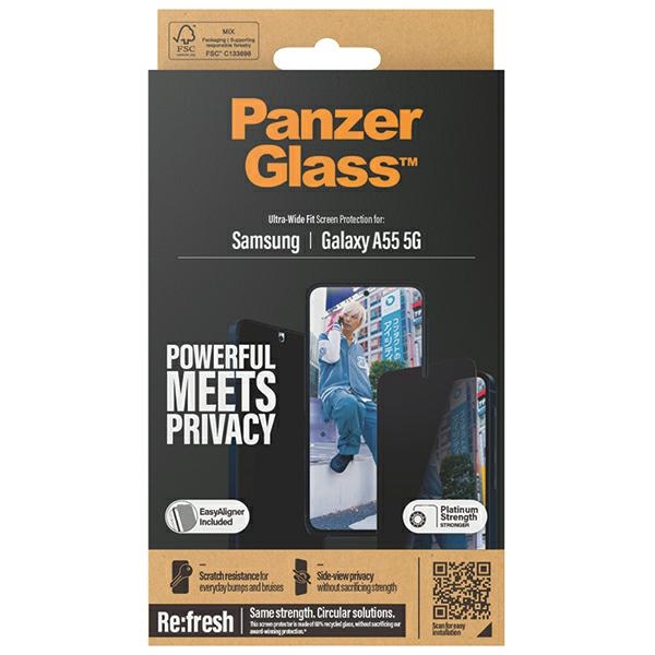 PanzerGlass Ultra-Wide Fit aizsargstikls ar aizsargstiklu un pozicionētāju priekš Samsung Galaxy A55 5G | Privacy...