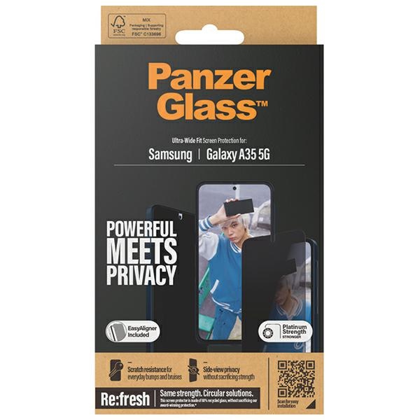 PanzerGlass Ultra-Wide Fit Konfidencialitātes rūdītais stikls ar pozicionētāju priekš Samsung Galaxy A35 5G |...