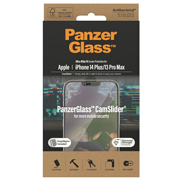 PanzerGlass Ultra-Wide Fit antibakteriāls rūdīts stikls ar kameras vāciņu un pozicionētāju iPhone 14 Plus / 13...