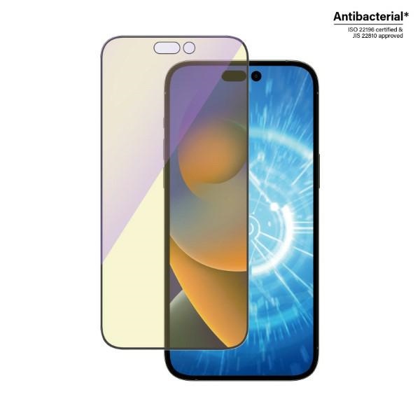 PanzerGlass Ultra-Wide Fit Antibakteriāls rūdīts stikls ar zilās gaismas filtru un pozicionēšanas ierīci iPhone...