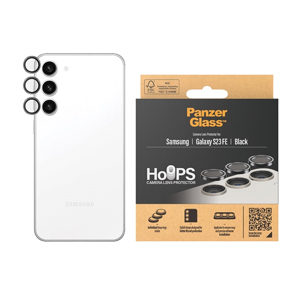 PanzerGlass Hoops Camera aizsardzība priekš Samsung Galaxy S23 FE - ar melnu rāmi | protection for with black frame