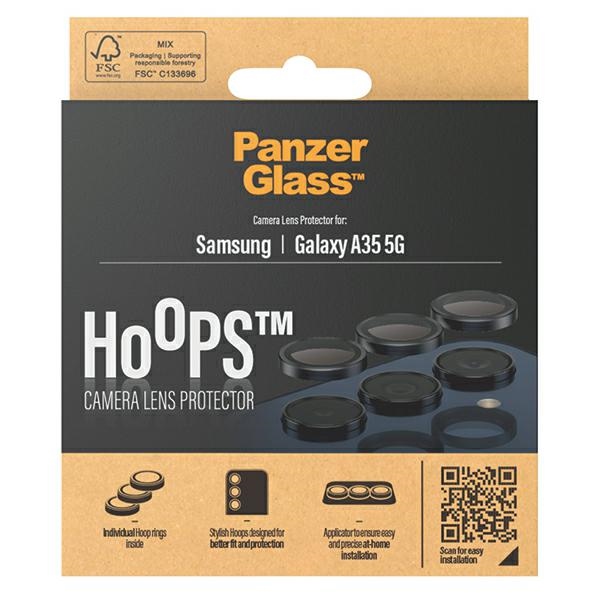 PanzerGlass aproces Camera Protection priekš Samsung Galaxy A35 5G - ar melnu rāmi | Hoops for with Black Frame