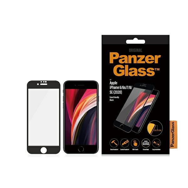 PanzerGlass iPhone 6 / 7 / 8 / SE aizsargstikls E2E Super+, melns rāmis