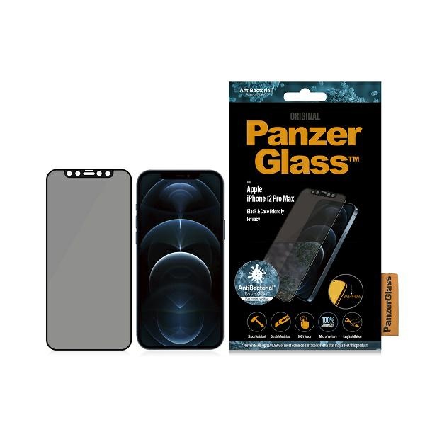 PanzerGlass E2E Super+ aizsargstikls iPhone 12 Pro Max, melns rāmis