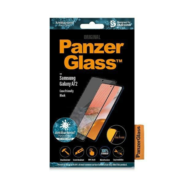 PanzerGlass E2E Microfracture aizsargstikls Samsung Galaxy A72, melns rāmis