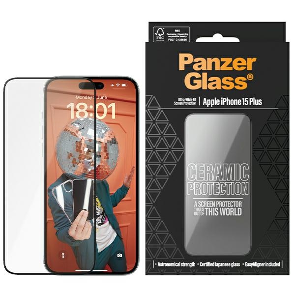 PanzerGlass Ceramic Protection aizsargstikls iPhone 15 Plus ar rāmīti