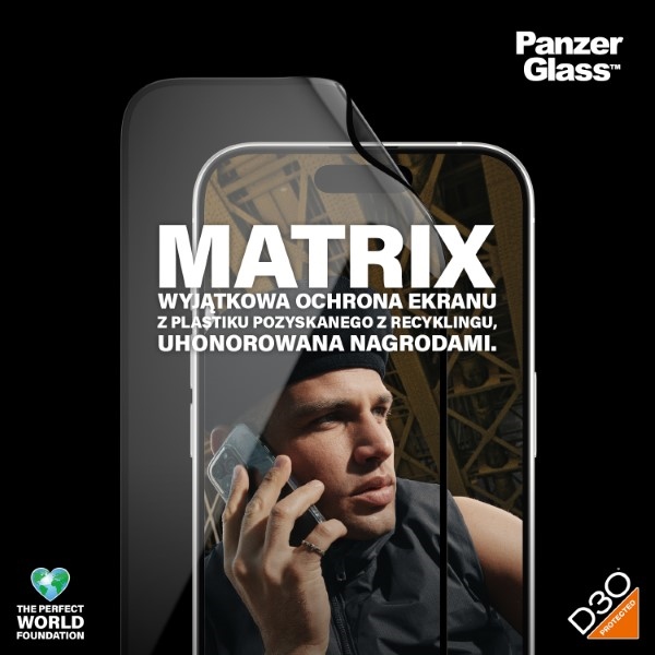 PanzerGlass Matrix Ultra-Wide-Fit hibrīds stikls iPhone 15 Pro ar pozicionēšanas ierīci | hybrid glass for with...