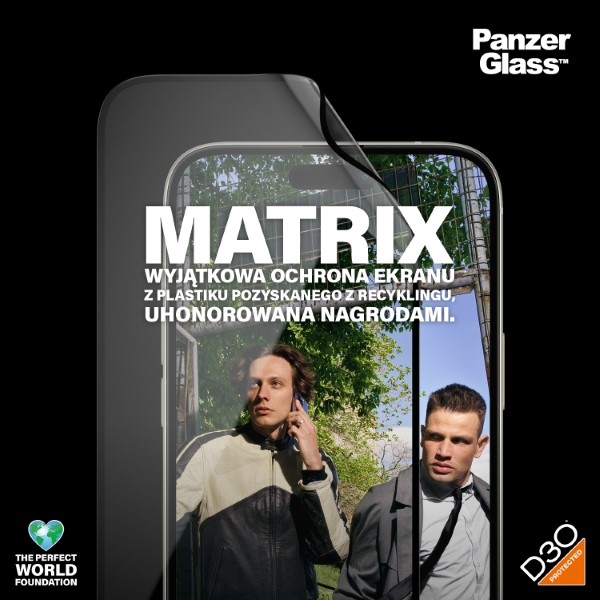 PanzerGlass Matrix Ultra-Wide-Fit hibrīds stikls iPhone 15 Plus ar pozicionētāju | hybrid glass for with positioner