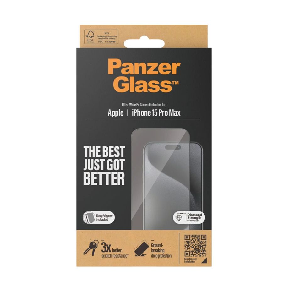 PanzerGlass Ultra-Wide Fit aizsargstikls iPhone 15 Pro Max ar pozicionētāju