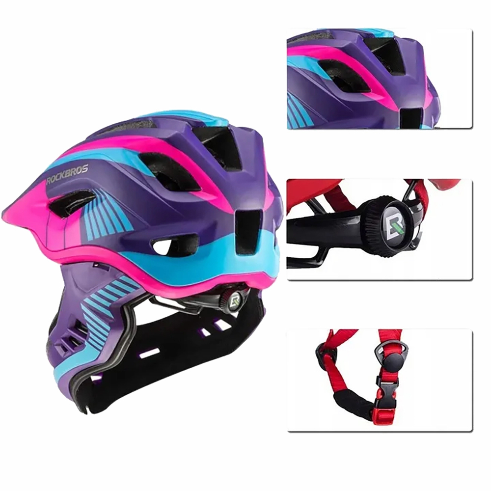Rockbros TT-32SBPP-M bērnu veloķivere ar noņemamu zoda aizsargu, M, violeti rozā