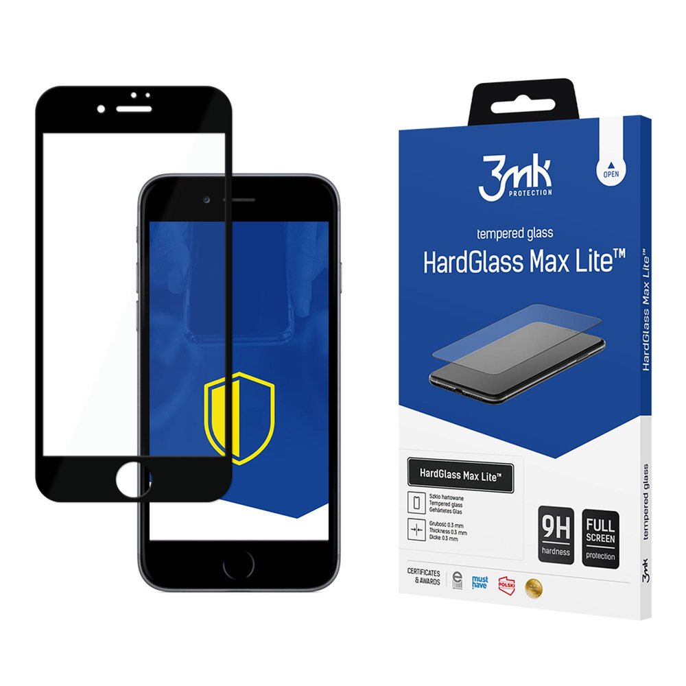 3mk HardGlass Max Lite™ aizsargstikls iPhone 7 / 8 ar melnu rāmi