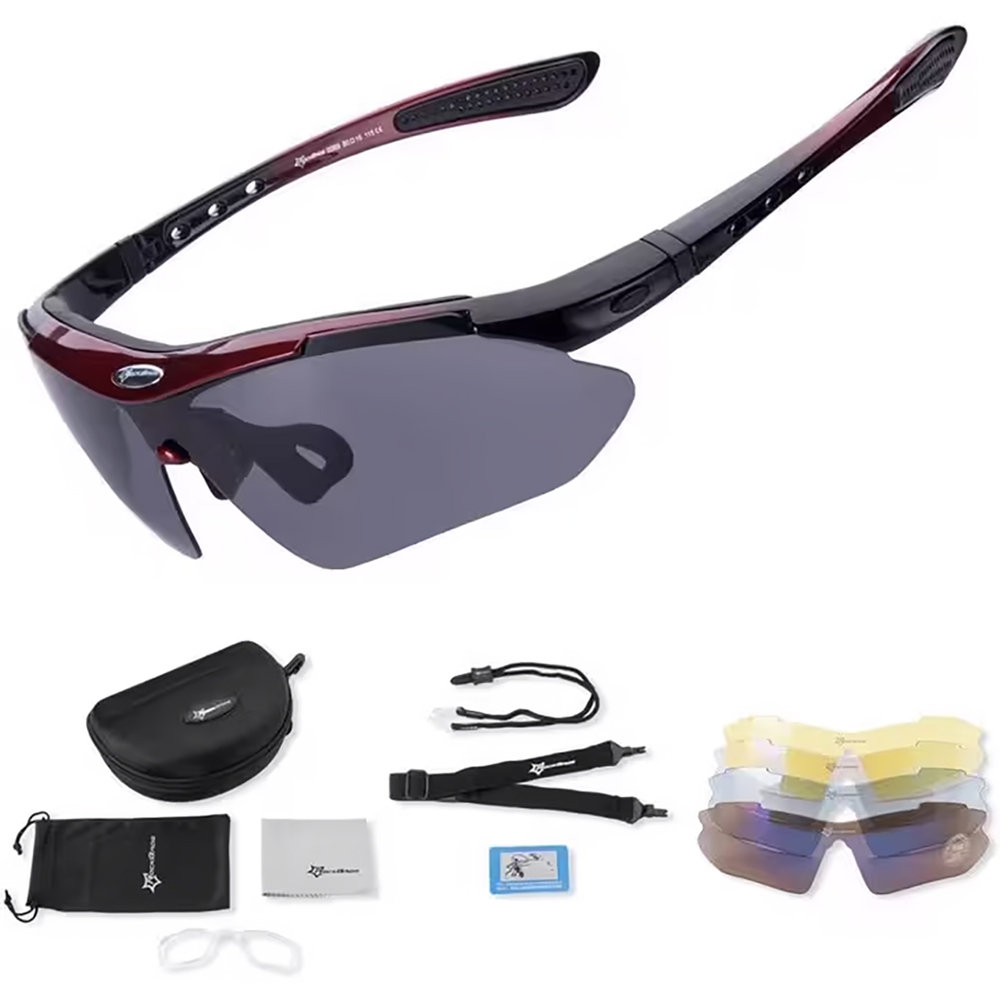 Rockbros 10001 polarizētās velo brilles, Melnas/sarkanas