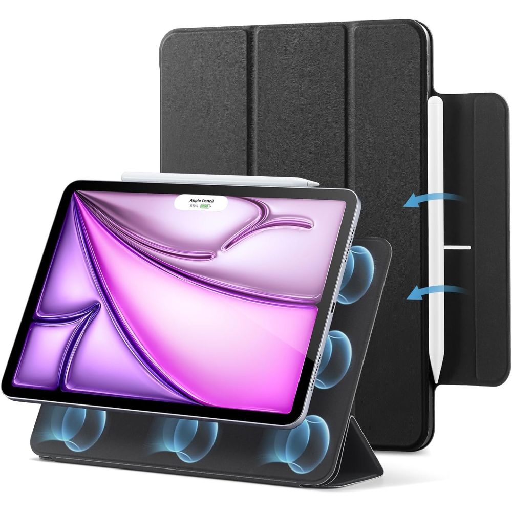 ESR iPad Pro 12.9 (2020-2022) / Air 13 (2024) atverams vāciņš maciņš grāmatiņa Rebound Magnetic, melns