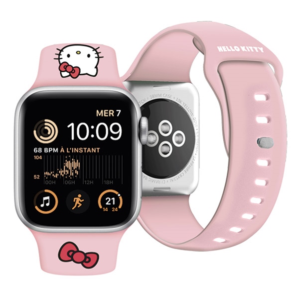 Hello Kitty Apple Watch 38 / 40 / 41 mm siksniņa Silicone Kitty Head, rozā