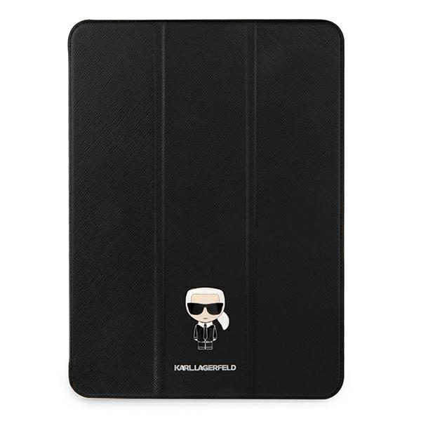 Karl Lagerfeld iPad Pro 12.9" (2021) atverams vāciņš maciņš grāmatiņa Saffiano Ikonic Karl, melns