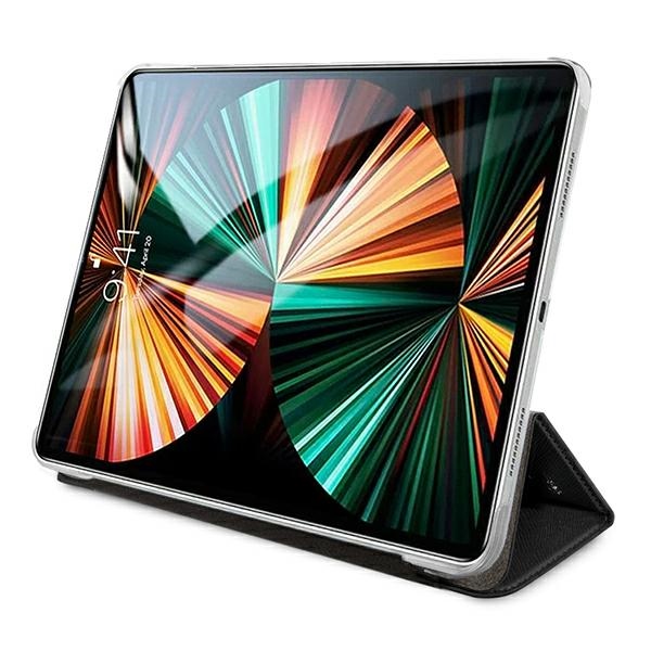 Karl Lagerfeld iPad Pro 12.9\" (2021) atverams vāciņš maciņš grāmatiņa Saffiano Ikonic Karl, melns