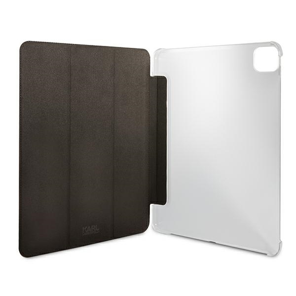Karl Lagerfeld iPad Pro 12.9\" (2021) atverams vāciņš maciņš grāmatiņa Saffiano Ikonic Karl, melns