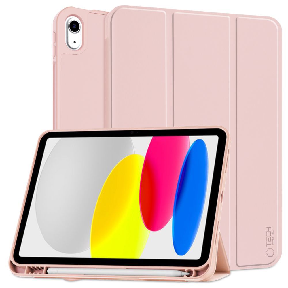 Tech-Protect iPad 10.9" 2022 atverams vāciņš maciņš grāmatiņa SC Pen, rozā