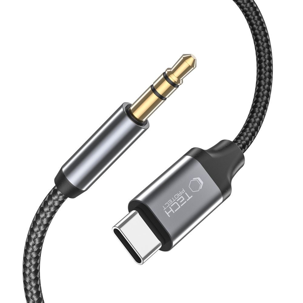 Tech-Protect UltraBoost audio kabelis USB-C uz 3.5mm mini jack, 1m, melns