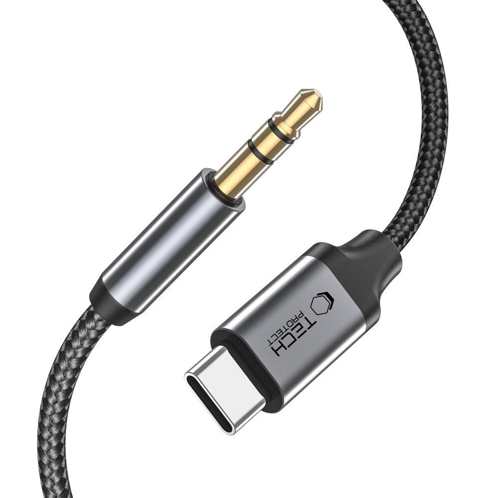 Tech-Protect UltraBoost audio kabelis USB-C uz 3.5mm mini jack, 1m, melns